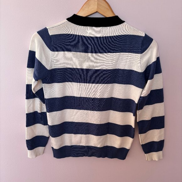 Compania Fantastica Striped Lightweight Cardian with Bow in Blue and White - Picture 2 of 8